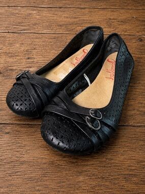Jellypop Caper Memory Foam Ballet Flats Black Perforated Double Buckle Slip-On